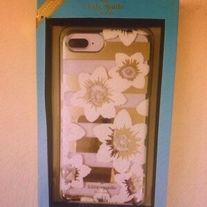Kate Spade Striped Gold and White Floral Phone Case